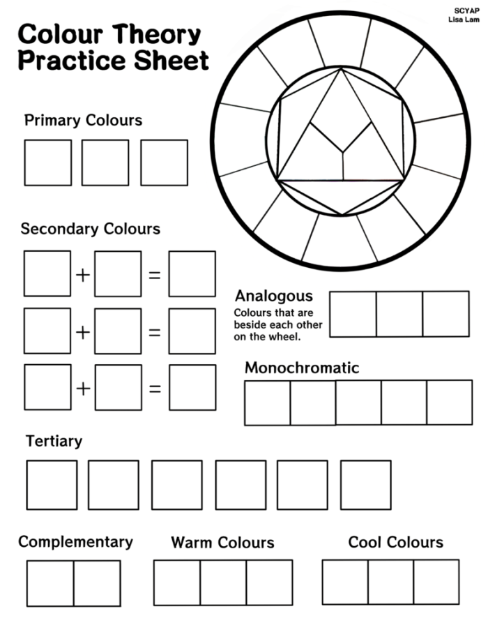 Third grade physical science worksheet featuring a visual guide to complementary color pairings