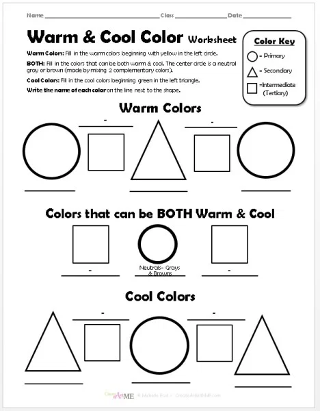 Color wheel displaying complementary colors for a third-grade worksheet