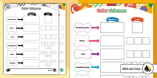 Color wheel showcasing complementary colors for a third-grade worksheet