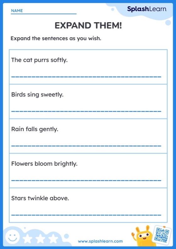 Expanding Sentences worksheet activity 21 with conjunction examples for elementary vocabulary lessons Third grade worksheet showing simple sentences being expanded with subordinating conjunctions for complex sentence practice