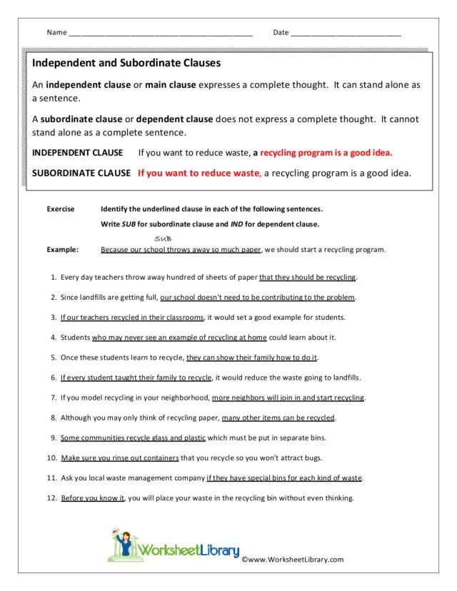 Worksheet for third graders on combining independent and dependent clauses to form complex sentences
