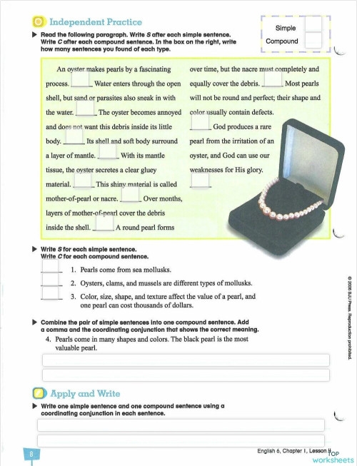 Third-grade compound sentence practice worksheet image 4 Worksheet for practicing compound sentences in third-grade writing skills