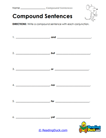 Compound Sentence Practice Worksheet for Third Grade Students Worksheet for practicing compound sentences in third-grade grammar lessons