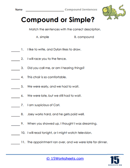 Compound Sentence Practice Worksheet for Grade 3 Students Worksheet for practicing compound sentences in third grade writing skills