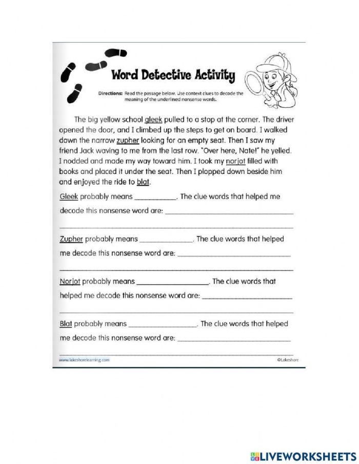Be a Word Detective place value worksheet for third grade students image 17 Third grade student using context clues to solve the Be a Word Detective place value worksheet