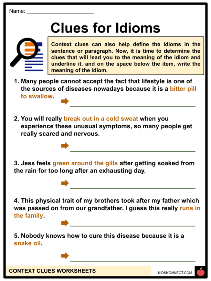 Worksheet for third graders on using context clues to find word meanings