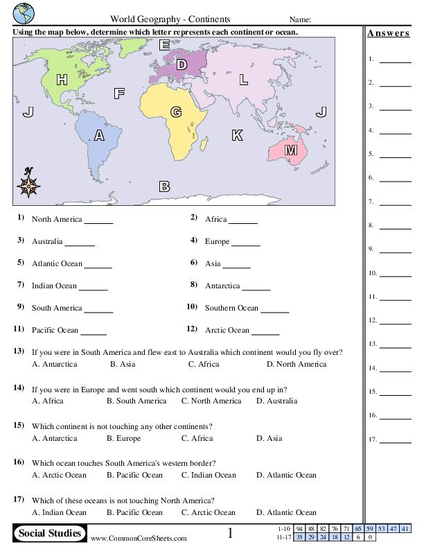 Third grade students learning world geography by solving a word scramble about the continents