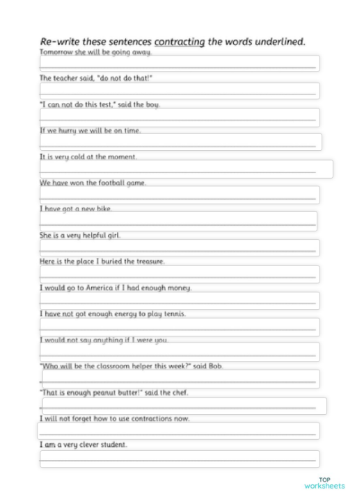 Worksheet image featuring contractions in a construction setting for third graders