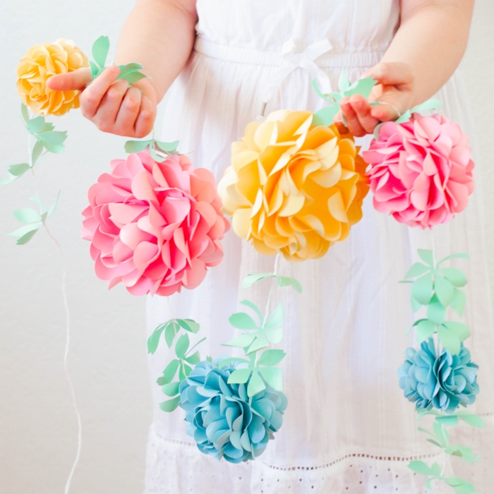 Colorful paper flower garland printable worksheet for crafting