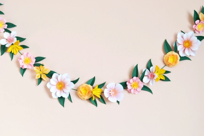 Colorful paper flower garland printable worksheet for crafting projects