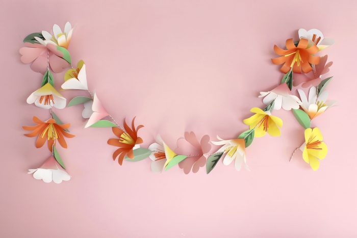 Colorful paper flower garland printable worksheet for crafting activities