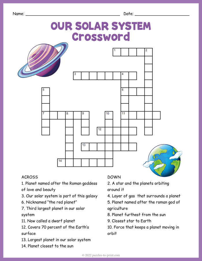 Third grade students identifying planets in an Earth and Space Science crossword puzzle worksheet 22