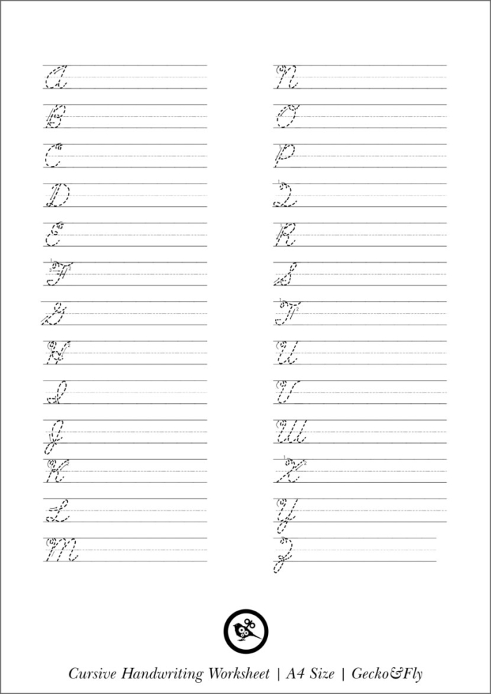 Cursive A worksheet designed for third graders to practice writing the letter A in cursive