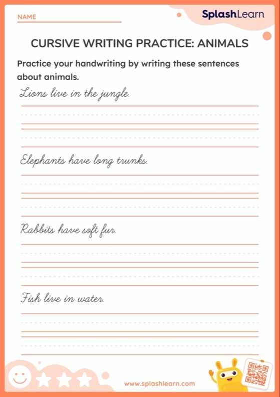 Cursive Practice Animals Worksheet Number 24 for Third Grade Handwriting Third grade cursive practice worksheet featuring tracing and writing exercises for animal names