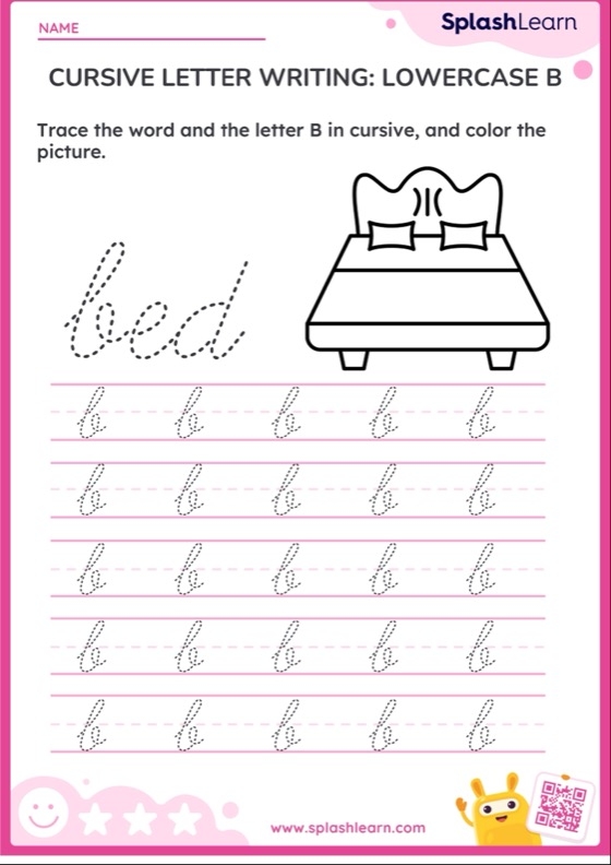 Practice tracing and writing cursive B with this engaging worksheet for young learners Cursive B worksheet designed for third graders to enhance their penmanship skills