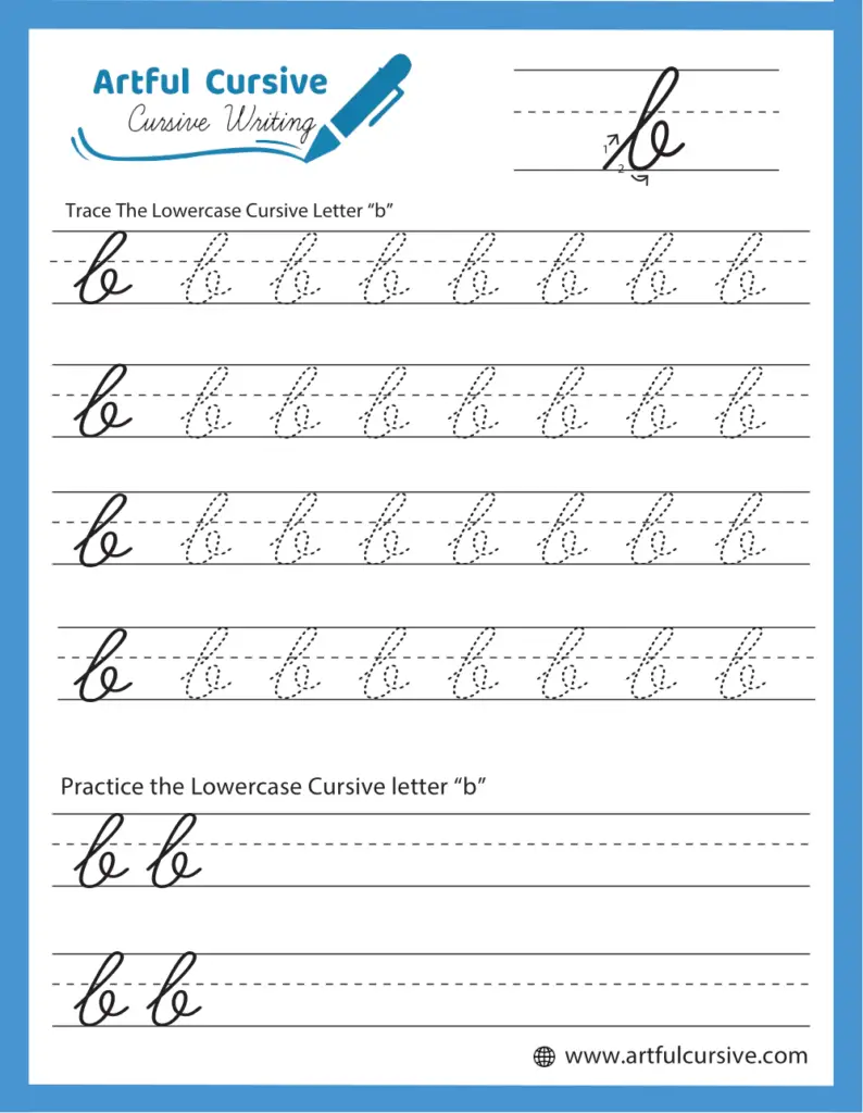 Cursive B penmanship practice page number 9 for third grade students Third grade cursive B writing practice worksheet for earth and space science lesson 9
