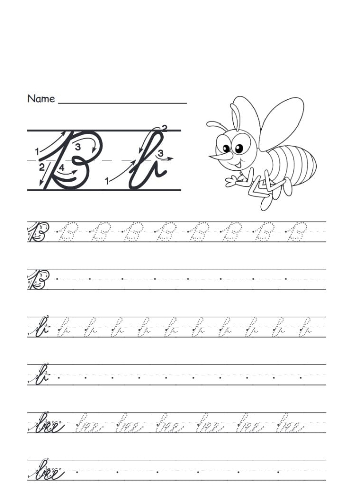 Practice tracing and writing cursive B with this engaging worksheet for young learners Cursive B worksheet designed for third graders to improve handwriting skills