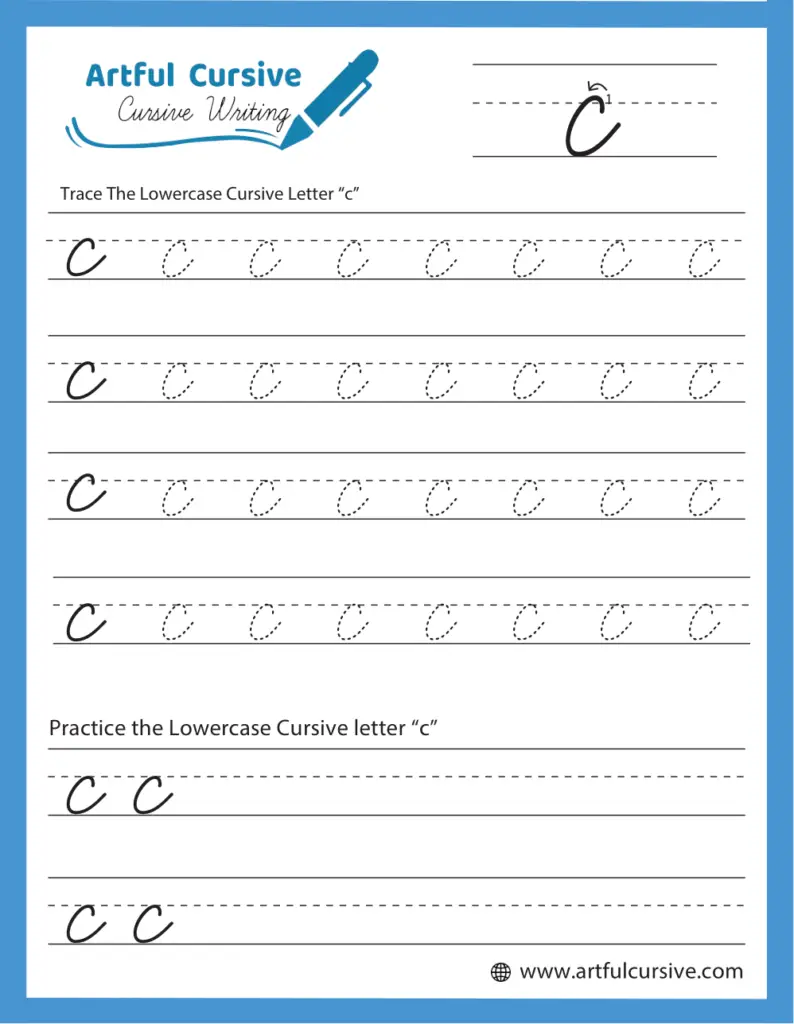 Third grade student practicing the letter C with this cursive handwriting worksheet number 16