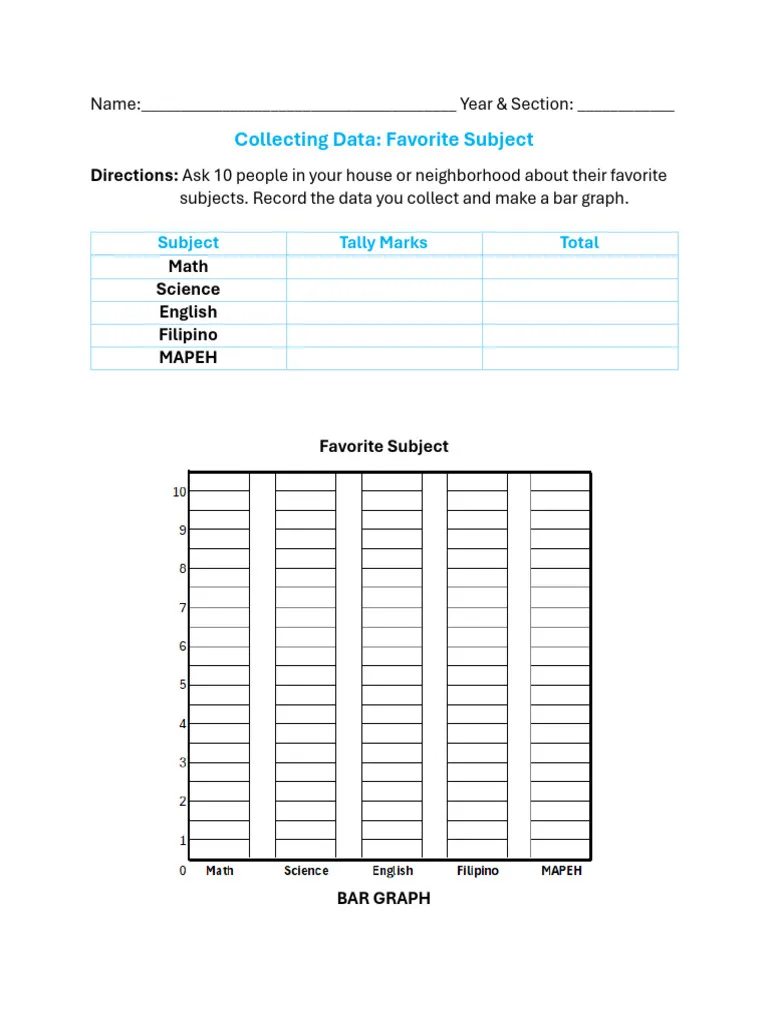 Engaging data collection activities for students in the classroom or at home Worksheet for third graders on collecting data through everyday items