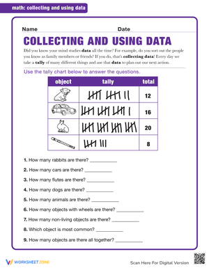 Collecting Data Worksheet for Third Graders: Hands-on Learning Activities Worksheet for collecting data with students engaging in activities