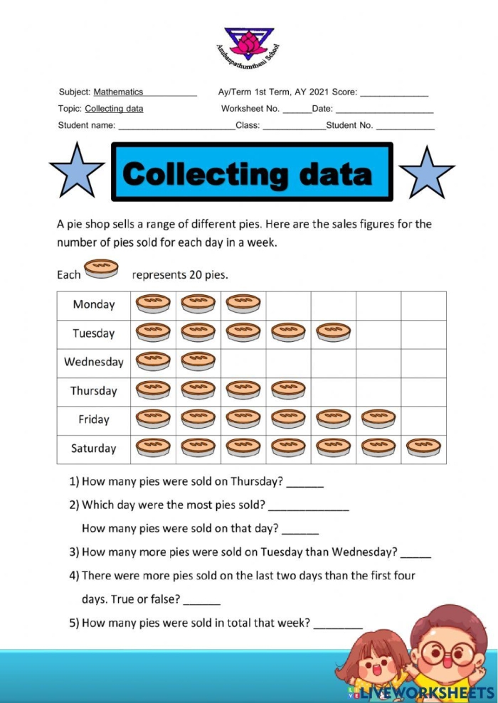 Engaging data collection activities for classroom and home use Worksheet for collecting data with examples for third graders