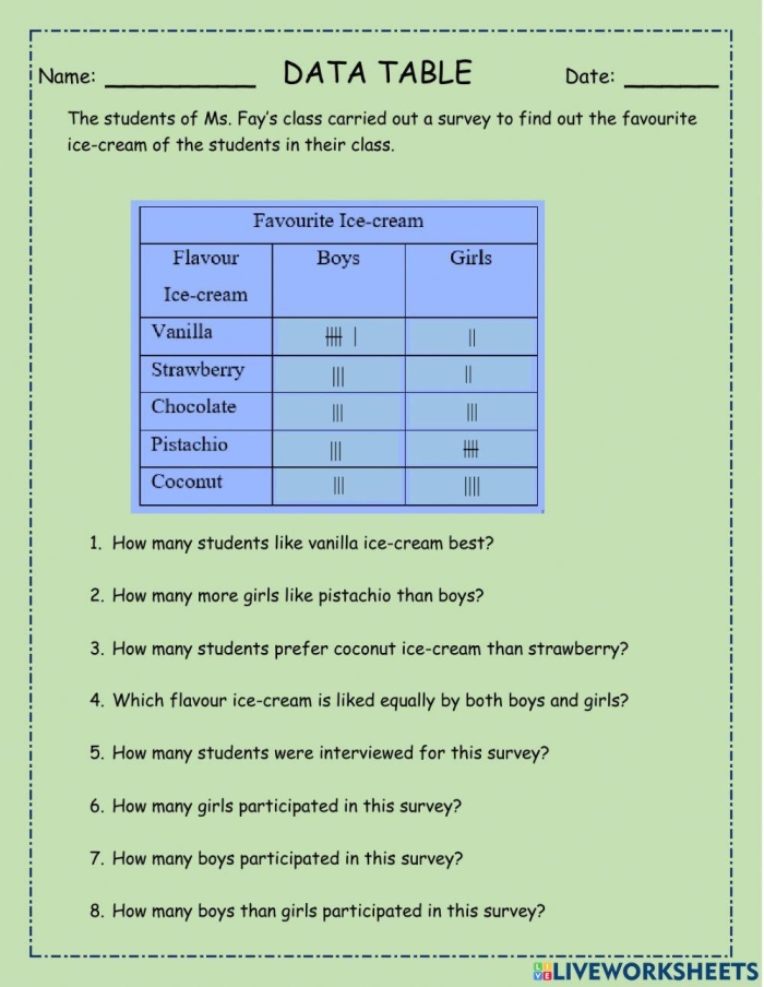 Collecting Data worksheet for hands-on learning in data and graphing Worksheet featuring engaging activities for collecting data in third-grade math