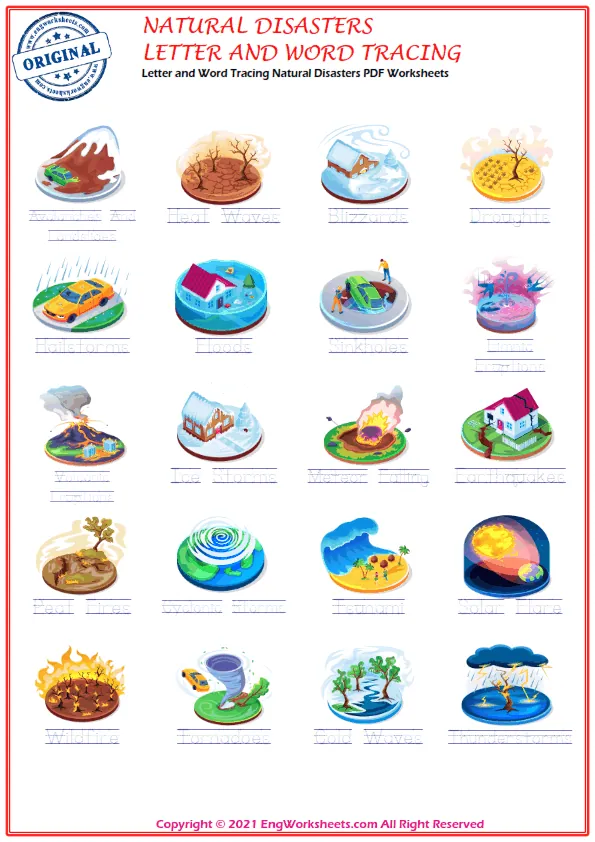 Master of Disaster Vocabulary Worksheet Number 20 for Third Grade Reading Third grade science worksheet focused on matching vocabulary terms related to natural disasters