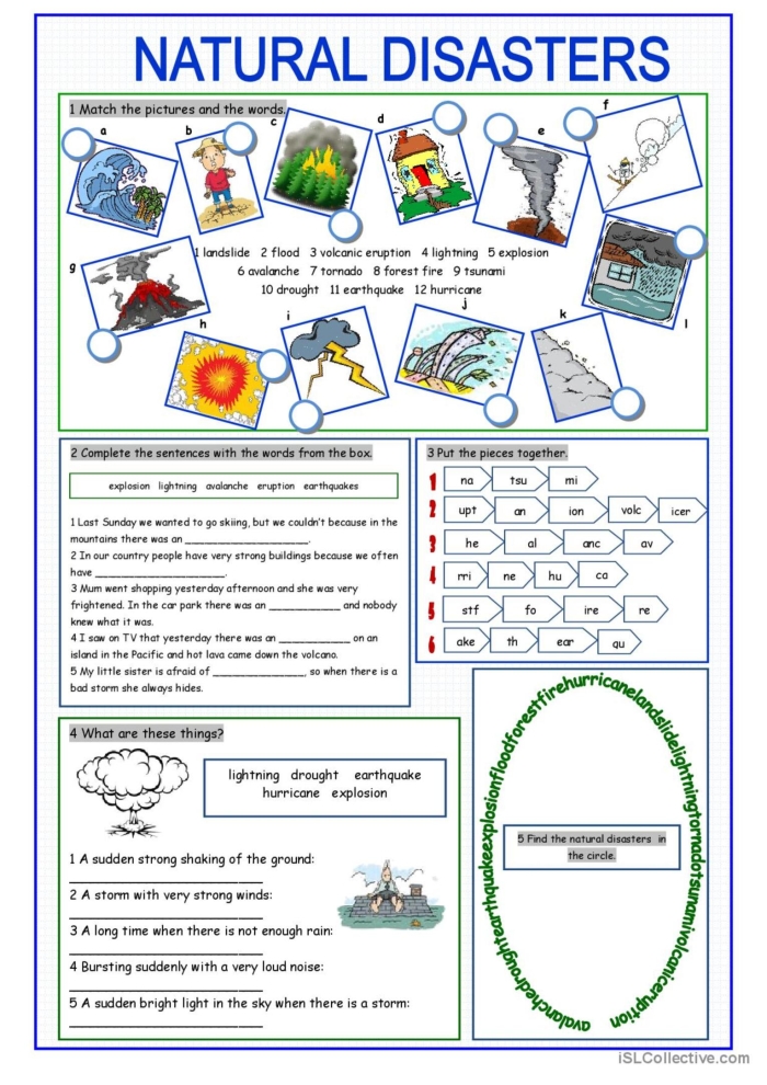 Master of Disaster vocabulary practice activity for elementary science learners Third grade student learning natural disaster vocabulary words with matching and definition exercises on a worksheet