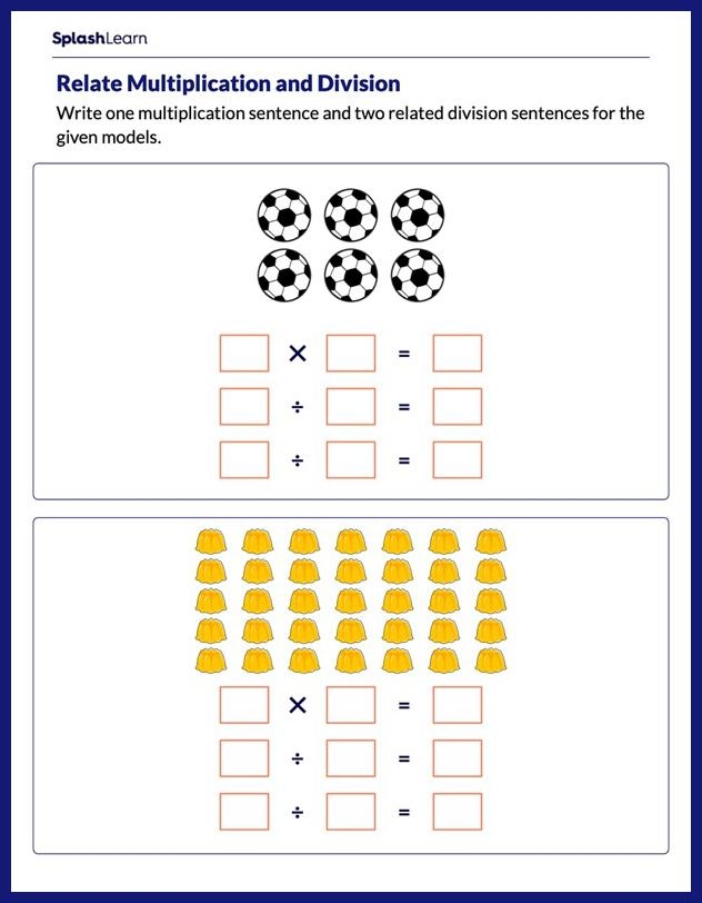 Third grade math worksheet featuring array drawings to help students solve division problems