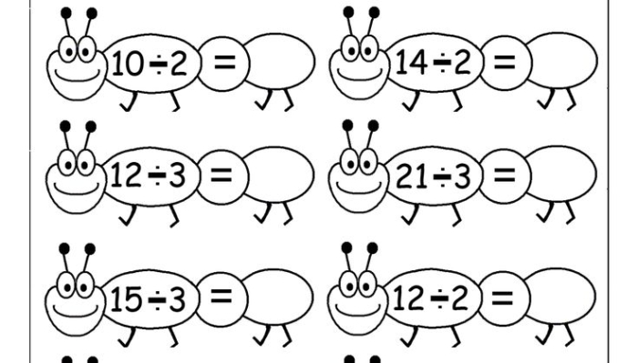 Children working on the Division Dash worksheet with long division problems