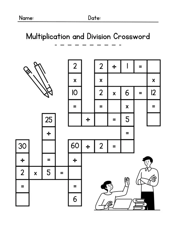 Third grade division puzzle worksheet with empty spaces for students to solve division problems using given numbers
