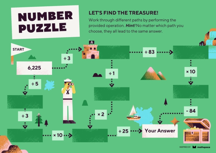 Third grade division puzzle worksheet featuring math problems for time and money practice