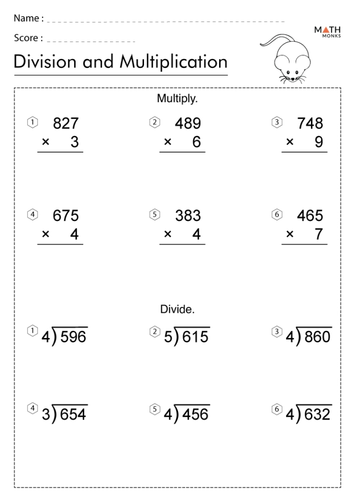Third grade student practicing double-digit division on a 14th educational worksheet