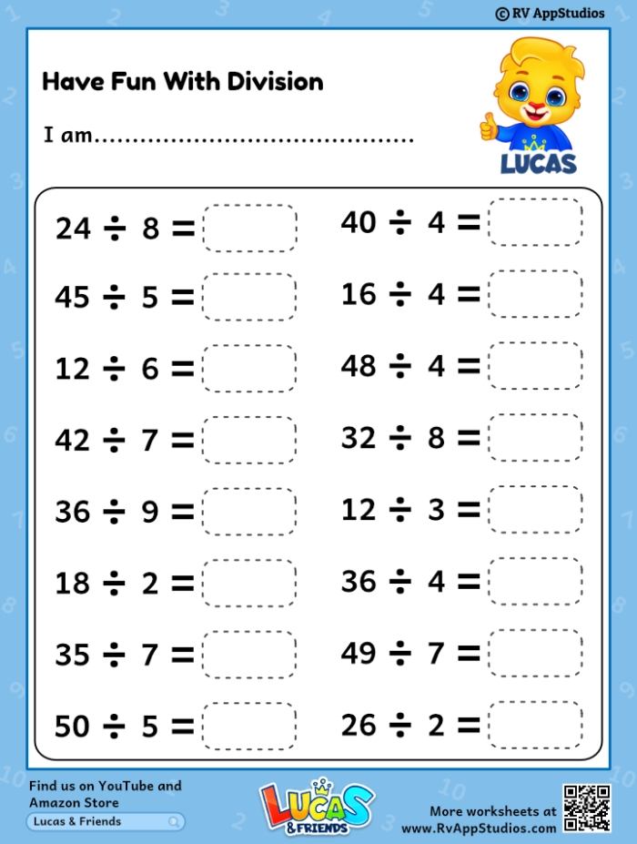 Division Challenge Level 2 worksheet featuring two-digit divisors and three-digit dividends