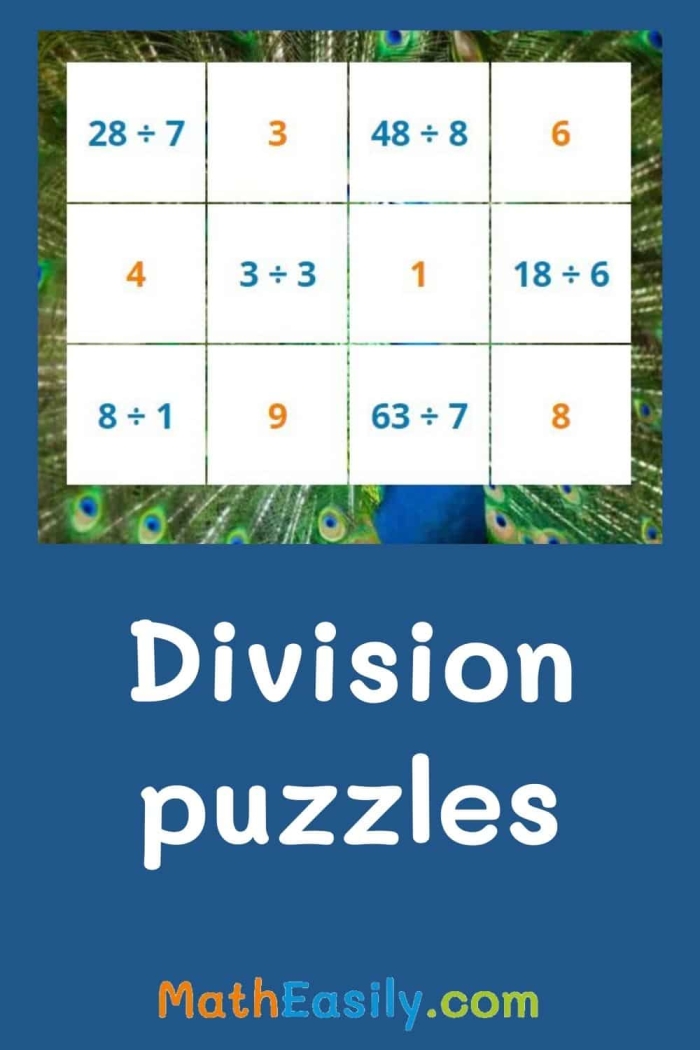 Third grade division puzzle worksheet focused on time and money math problems