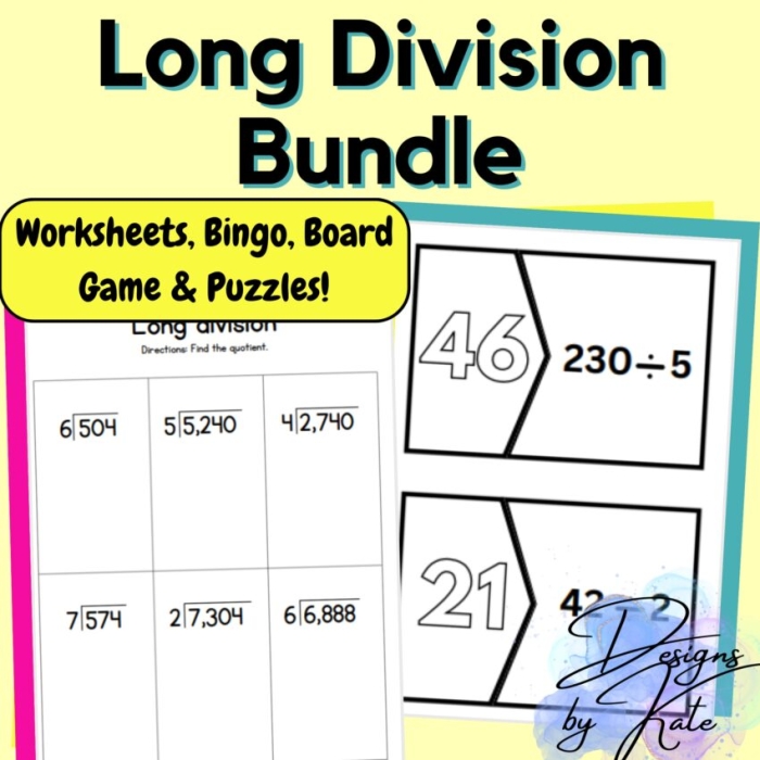 Third grade math worksheet featuring a division puzzle with empty boxes to practice solving equations