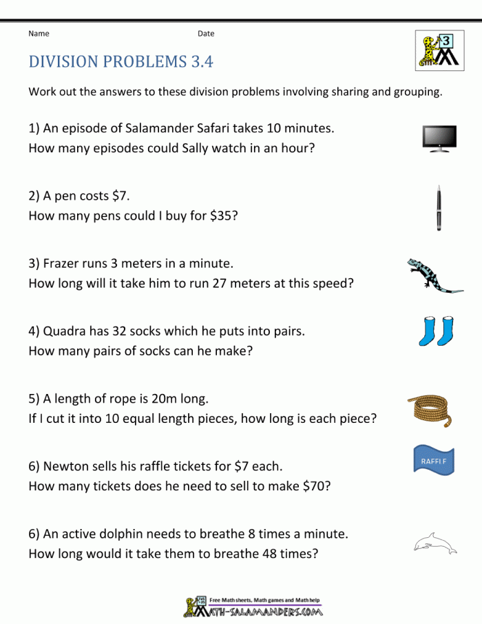 Division problem solving strategies practice sheet number five for elementary math learners Third grade division word problems worksheet showing strategies like arrays, equal groups, repeated subtraction, and multiplication sentences for solving division