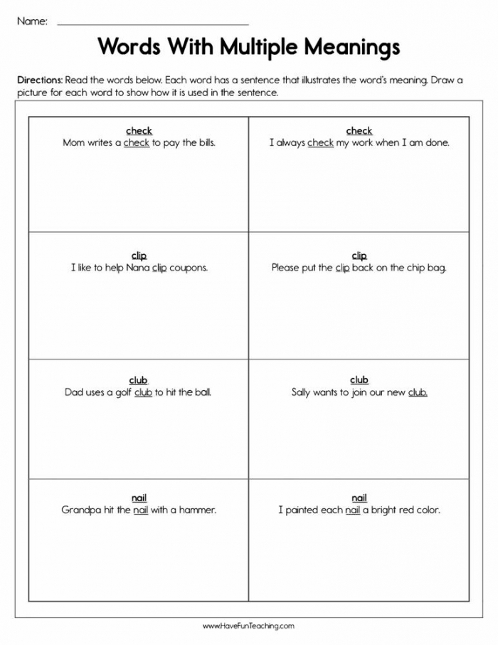 Engaging double meaning words activity for enhancing grammar skills in third grade students A colorful worksheet featuring double meaning words for third graders to explore homographs and create sentences