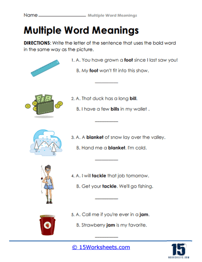 Engaging double meaning words worksheet for grammar practice Worksheet featuring double meaning words for third graders
