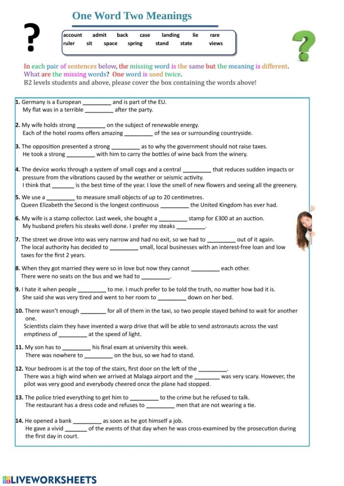 Creative double meaning words worksheet for learning and fun Worksheet for understanding double meaning words with homographs for third graders