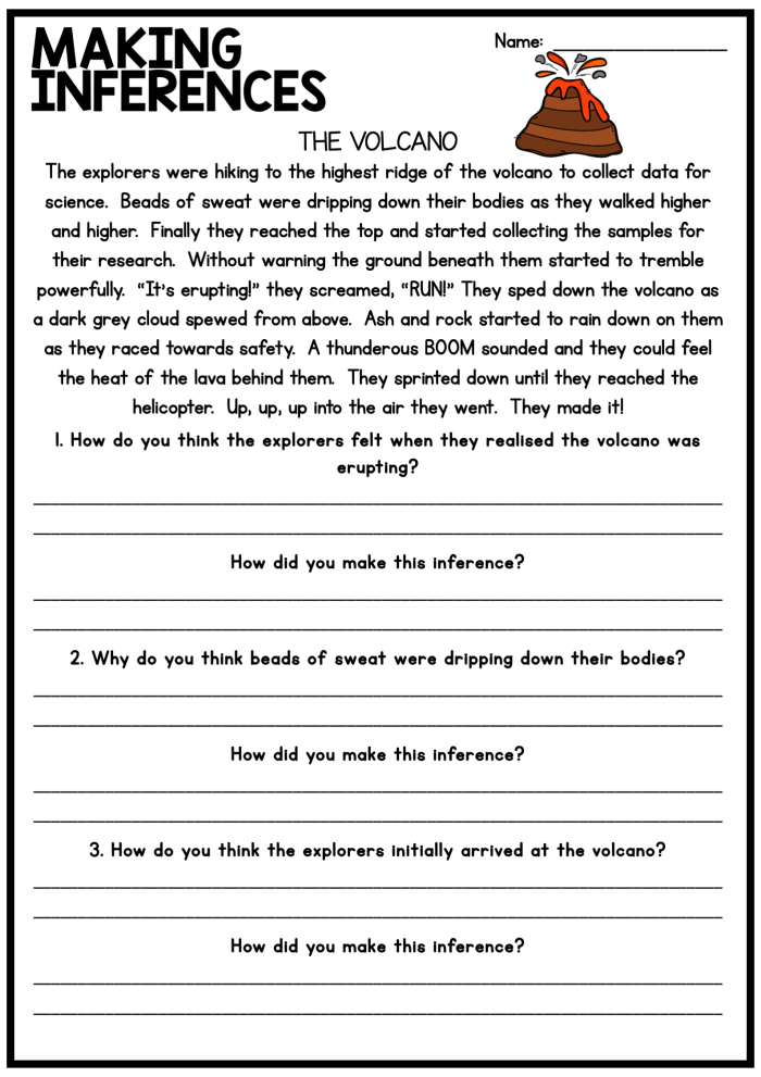 Reading for Comprehension: Drawing Conclusions Activity 18 Third grade geography worksheet showing six short reading passages with context clues for students to practice drawing conclusions