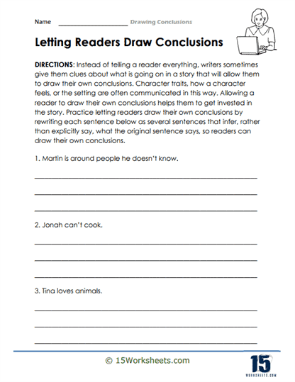 Reading for Comprehension: Drawing Conclusions Geography Activity 13 Third grade geography worksheet showing six short reading passages with context clues for students to practice drawing conclusions