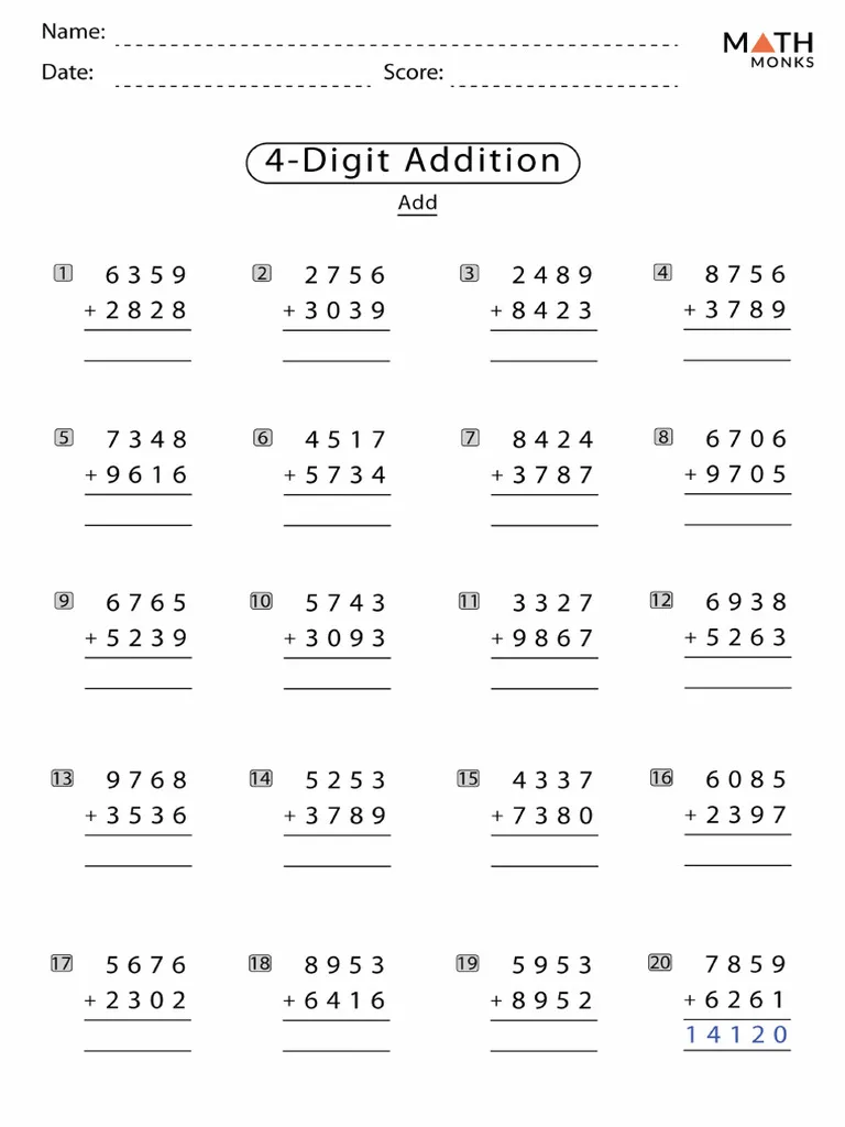 Easter Themed Four Digit Addition Practice Worksheet Number Six Third grade Easter math worksheet featuring 4-digit addition problems