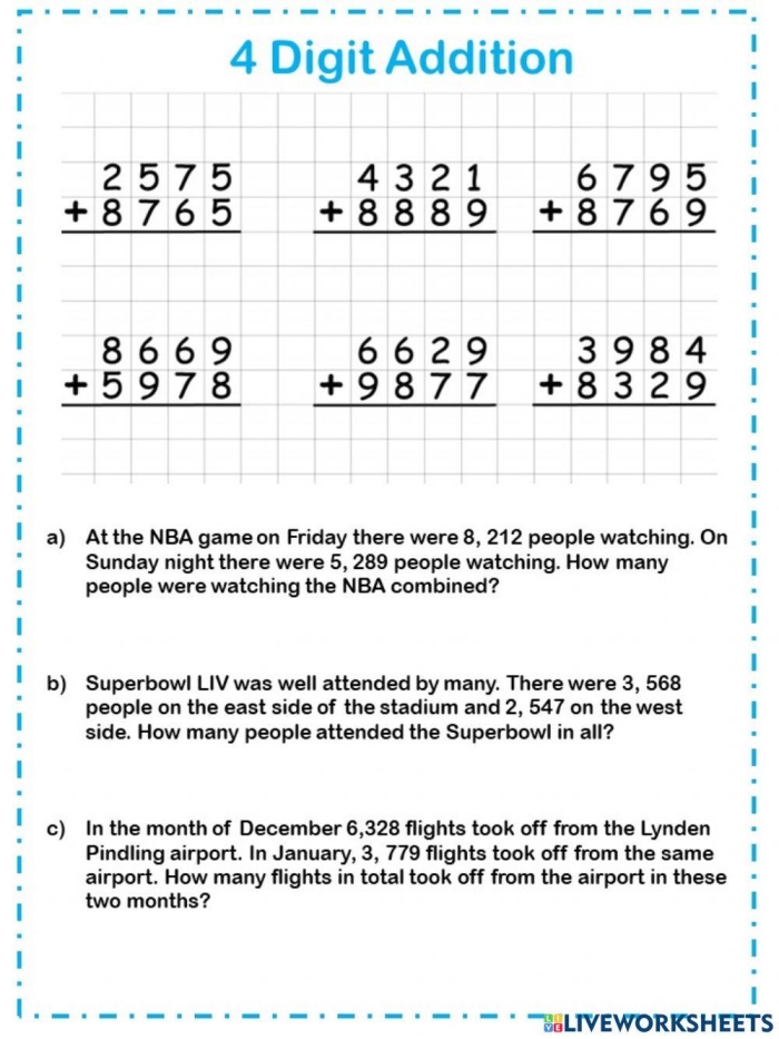 Easter Math Practice 4-Digit Addition Worksheet Number 9 Third grade Easter-themed math worksheet featuring 4-digit addition problems