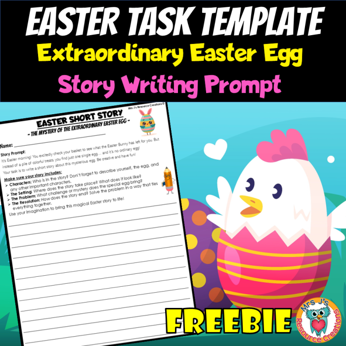 A third grader's creative worksheet showing a decorated Easter egg design with space for writing and drawing their own special egg