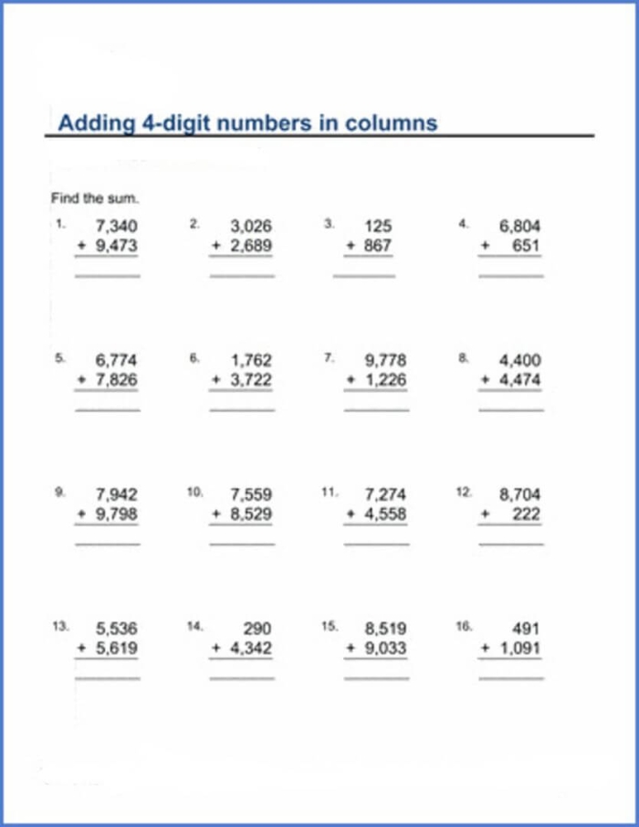 Easter themed math worksheet for 4-digit addition practice 19 Third grade 4-digit addition worksheet with Easter theme for math practice