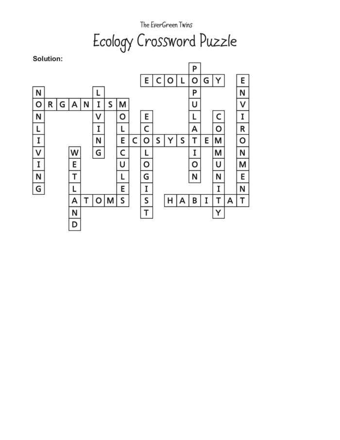 Life Science crossword puzzle focusing on ecosystems for third graders