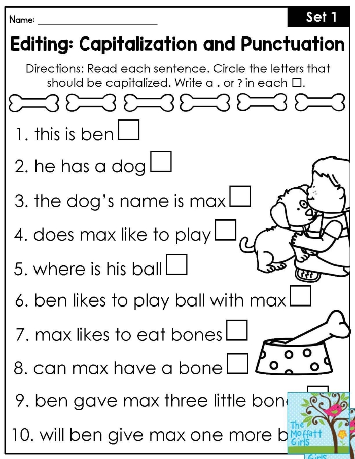 Third grade resource for practicing editing skills in writing Editing worksheet focused on capitalization, punctuation, and spelling for third graders