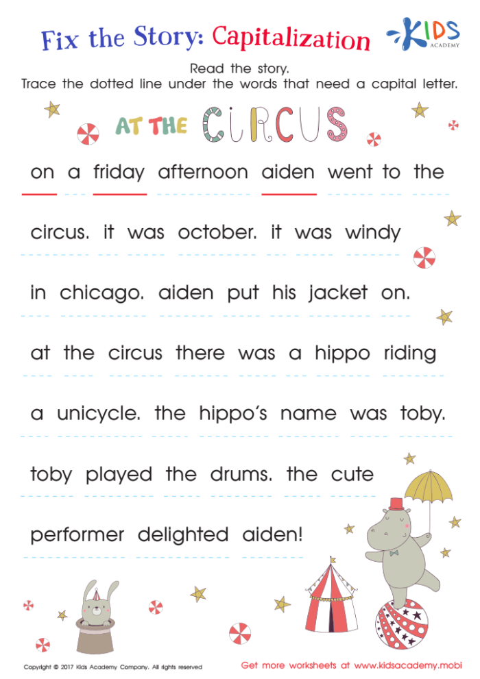 Reading worksheet for Third Grade Editing worksheet for third graders focusing on capitalization, punctuation, and spelling skills. Practice editing skills with this engaging resource for young learners.