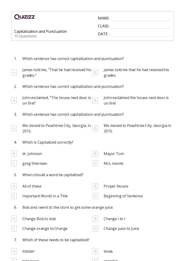 Third grade resource for practicing editing skills in reading and writing Editing worksheet focused on capitalization, punctuation, and spelling for third graders